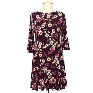 Eliza J Womens Dress 8 Plum Purple Floral Ruffle‎ Shift Party Event Occasion NWT